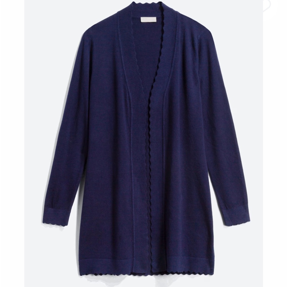 EVOLUTION BY CYRUS Davison Scallop Edge Cardigan Navy Blue Women's Sweater